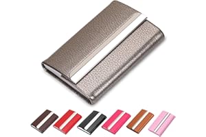 Waylipun Portatarjetas de Visita, Cuero sintético Profesional y Estuche de Acero Inoxidable, Soporte de Tarjetas de Bolsillo de Metal Delgado para Hombres y Mujeres, Gris