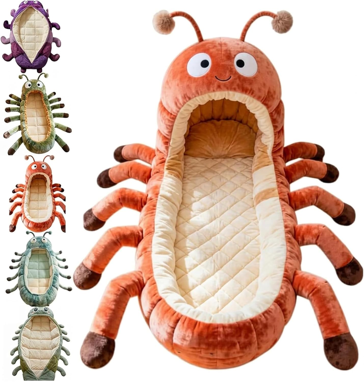 Hugging Caterpillar Sleeping Bag, Plush Cocoon Sleep Sack, Pull Cord Lounger for Adults, Cozy Hooded Nap Pod, Full Body Animal Floor Pillow, Washable Warm Snuggle Sack for Teens