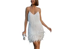 HAHAEMMA sukienka damska z frędzlami, w stylu lat 20. XX wieku (1920), kostium na ramiączkach, w stylu Wielkiego Gatsby, na przyjęcie, karnawał