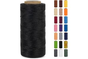 LEREATI Bobine de Fil Ciré 0.8mm x 260m Fil Couture 150D Polyester pour Cuir, Cordon Plat pour Fabrication de Bijoux, Toile, Crochet, Bricolage, Artisanat, Couture (Noir)