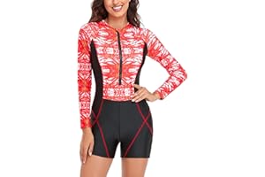 FEOYA Womens One Piece Rash Guard Swimming Costume Women Long Sleeve/Short Sleeve Swimsuit Zip Up Surf Bathing