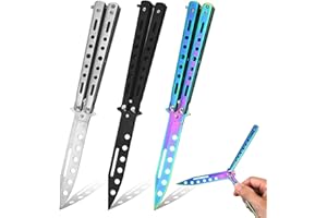 MEGYAD Butterfly Trainer: Butterfly Knife for Practice Unsharpened Blade, Butterfly Comb Stainless Steel for Training Knives Beginners Flipping Tricks (Black + Silver + Colour)