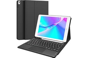 Earto Teclado iPad 9 Generacion, Funda Teclado iPad 9a Generación con Touchpad, 2 Canales BT, Desmontable Bluetooth Español Ñ Layout para 9ª/8ª/7ª Gen. 10.2” & Pro 10.5/ Air 3, Negro