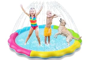 Tosekry Juegos Piscina para Niños, 170CM Juegos de Agua para Niños Exterior Splash Pad Antideslizante, Piscina Chorros Perro Juegos de Piscina para Niños Juguetes de Agua para Niños