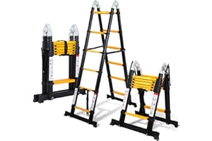 Ikodm Échelle télescopique pliante en aluminium de 3,8 m - Multifonction - Portable - Charge maximale : 150 kg - Antidérapante - Noir et jaune
