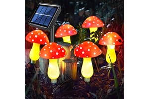 Abkshine Set of 6 Solar Mushroom Lights Garden Outdoor Decor, 8 Modes Waterproof Mushroom Ornaments for Lawn Gardening Pathway Landscape Yard Easter Pathway Fence Christmas Halloween Decorations(Red)