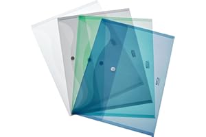 Fellowes Buste Portadocumenti con Bottone, Contengono Fino a 200 Fogli A4, Confezione da 4 Pezzi con Colori Assortiti