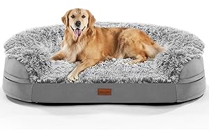 Gimars Lit orthopédique épais de 9,5 cm pour Chiens de très Grande Taille, lit de Soutien pour Chien avec Mousse 28D, Housse en Peluche Amovible et Lavable, Doublure imperméable pour Chiot, Senior