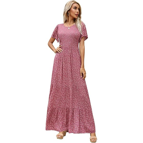 VIISHOW Women's Short Sleeve Maxi Dress - Loose Casual Long Dress With Pockets, Flower Gypsophila Black - View #14