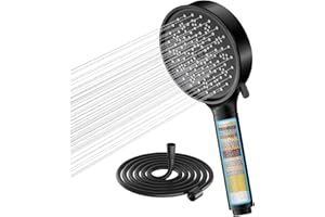 Cobbe Filtre Pommeau de douche Anti Calcaire avec 20 Étapes Filtre et avec Tuyau 1,5M, 6 Types de Jets Pommeau Économie Deau Haute Pression (Noire)