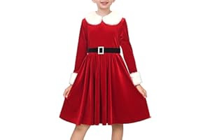 SUNNY FASHION Dziewczęca Sukienka Boże Narodzenie Kapelusz Czerwony Aksamit Długi rękaw Święto 4-14 lat