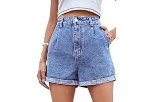 ORANDESIGNE Pantaloncini Jeans Donna Estivi Corti Vita Alta Shorts Jeans Elasticizzati Casual Pantaloni Corti Hot Pants Denim Short con Tasche