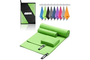 GZXYA Lot de 3 serviettes en microfibre (180 x 60 cm + 2 petites serviettes de 80 x 40 cm) - Serviettes en microfibre à séchage rapide pour fitness et sport (vert 180 x 60 + 80 x 40 x 2)