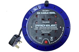 ShaniTech 5M Meter 4 Way Gang Mains Extension Lead Reel Heavy Duty Thermal Cut Out, Ideal for Garden, Workshop, DIY