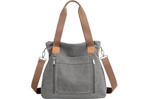 ZHIERNA Damen Canvas Handtasche, Hobo Schultertasche Casual Crossbody Umhängetasche Tote Bag mit Mehreren Fächern Vintage Stil für Arbeit, Reisen oder Universität