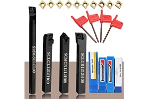 VeYocilk 14 Pcs Indexable Lathe Turning Tools,4PCS 1/2"12mm Metal Turning Tool Holders,10pcs CCMT09T304 Carbide Inserts for Cutting Threading Grooving