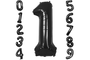 Ousuga Black Balloons - Large 40 Inch Foil Helium Number 1 Balloons for Boys Girls Birthday Party Anniversary Graduation Celebration Black Theme Party Decorations