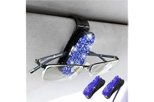 CGEAMDY 2 Stück Brillenhalter für Auto-Sonnenblende, Sonnenbrillenhalter mit Bling Strasssteinen ＆ Visitenkarte Clip, Bling-Kristall Auto Interieur Zubehör (Dunkelblau)