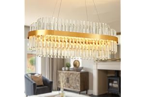 AOOCHOK Luxus Kristall Kronleuchter Modern Pendelleuchte Gold, Oval Hängeleuchte Kristall Lampe, für Wohnzimmer, Esszimmer, Schlafzimmer, Restaurant, 80 x 35 cm