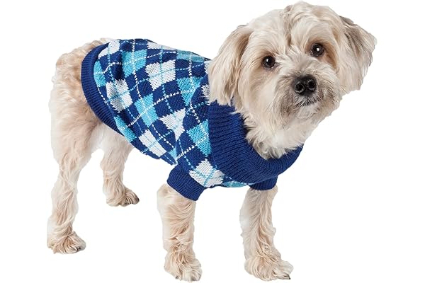 PETANGEL Argyle Style Weaved Pet Sweater Winter Small Dog Clothes (Rhombus Blue)