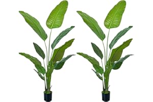 MOMTEND Artificial Plants Outdoor Indoor Bird of Paradise 160cm/5.25FT Large Fake Plant Tropical Palm Tree with 12 Leaves, Perfect Faux Plant in Pot for House Garden Home Decoration Housewarming Gift (2Packs)