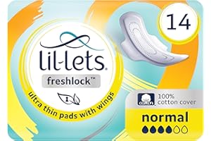 Lil-Lets Freshlock™ Ultra Thin Period Pads - 14 Count (1 Pack), Normal Absorbency, with Wings, Unscented, 100% Cotton Cover, Regular Absorbency Sanitary Towels