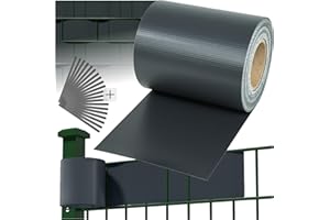 tectake® Rollo Aislamiento Aislante PVC 19 cm de Alto, Protección UV, Privacidad, Clips de Sujeción, Malla Sombreo, Ocultacion Jardin Exterior, Valla Jardin Exterior - 70 m Antracita