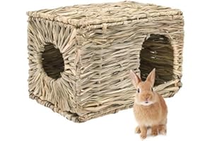 FITUENLY Casetta in Erba Naturale per Conigli Capanna di Fieno Intrecciata a Mano Letto Pieghevole per Piccoli Animali Gioco per Cincillà Furetto