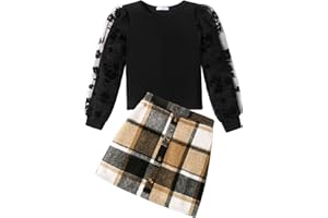 Arshiner Mädchen Bekleidungssets Elegante Langarmshirt mit Rock Set Kinder Herbst Winter Outfit Kariert Freizeit Mode Zweiteilig Kleidung Sets für Mädchen 5-13 Jahre