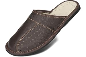 BeComfy Pantoufles Hommes Chaussons Cuir Véritable Mules Maison Noir Marron 40-50 EU