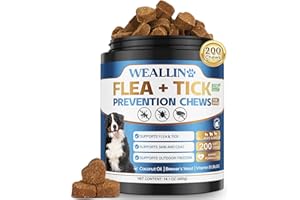 WEALLIN Natural Dog Flea Chews, 200 Soft Chews for Dogs Flea and Tick Support, Daily Dog Flea Support Chewables Supplement for Dogs and Puppy of All Breeds, Chicken Flavor.