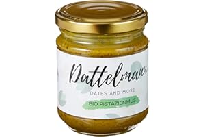 ‎DATTELMANN FINE FOOD & MORE Bio Pistazienmus 180g | 100 % geröstete Pistazien | ohne Zusätze, zuckerfrei & vegan | cremiger Aufstrich & vielseitig einsetzbar | naturbelassen & glutenfrei – Dattelmann