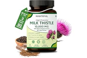 MANTRPHIL Milk Thistle Capsules High Strength 10,000mg | 90-Day Supply | 400mg Silymarin with Black Pepper | Natural Herbal Supplement for Liver Cleanse & Detox | Vegan, Non-GMO & Lab Tested
