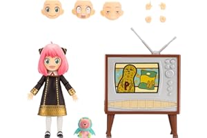 Total Anime Anya Forger de Figurine proportionnée de 16,5 cm avec Visages interchangeables, Mains permutables, Ours en Peluche et Poste de télévision