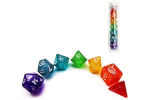 BESCON DICE Bescon Unicorns Rainbow Sparkled Polyhedral D&D Dados Set de 7 Coloridos RPG Juego de rol Dados 7 Piezas Set