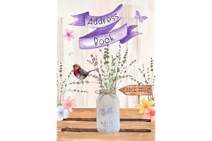 Address Book Large Print: Address And Birthday Book For Seniors With Alphabet A-Z Index, Watercolor Lavender Flowers In Jar / Robin Redbreast