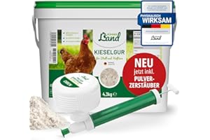 HÜHNER Land Kieselgur für Hühner 4,3kg INKLUSIVE Pulverzerstäuber - Reines Kieselgur Hühner Pulver, Kieselerde Pulver, Naturprodukt für Hühnerstall, Laborgeprüft für Geflügel Betriebe