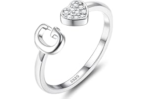 JeweBella Anelli Donna Argento 925 con Iniziale A-Z Anello Cuore Regolabili Anello di Promessa Anello Fidanzamento FEDI Nuziali Anelli Mignolo Anelli Pollice Donna Ragazza Gioielli con Scatola Regalo