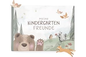 mintkind® Freundebuch Kindergarten – Freundschaftsbuch Waldtiere mit 80 Seiten zum Ausfüllen – Für Jungen und Mädchen – Meine Kindergartenfreunde Buch