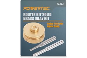POWERTEC 71333 Router Bits Solid Brass Inlay Kit | For 1/4 Templates for High RPM Routing | Includes 1/8 Carbide Router Bit/Cutter + 1/4 Shank, Universal Bushing, Retainer Nut, Collar, Alignment Pin
