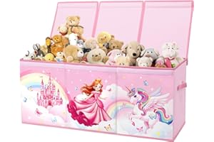 ALLDOMESS Kids Toy Box Storage,Extra Large Toy Chest Organizer with Lid & Handles,Collapsible Storage Box for Boys Girls,Lightweight Kids Storage Organizer for Bedroom Nursery,96×32×40cm,Princess Unicorn