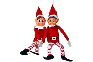 GLOW WHOLESALE GLOW - Juego de 2 elfos de Navidad traviesos, figura de elfo juguetona con cuerpo suave, cara de vinilo, agarre de gancho y bucle, elfos Behavin' Badly Christmas Family Elfie Elvie Toy Boy Girl
