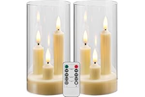 ‎DA BY Da by Flammenlose Kerze, batteriebetriebene Kerze mit Fernbedienung und Timer, LED Dreidocht-Stumpenkerze, romantische Hochzeit, perfekte Heimdekoration, 2 Stück (Elfenbein)