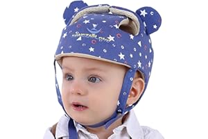 IULONEE Casco de Protección para Bebé Gorra Protectora para Cabeza de Bebé Gorra de Algodón Ajustable Casco Bebe Helmet (K-Azul Estrellado)