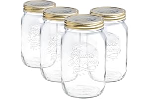 Bormioli Rocco Set of 4 Food Preserve Jars with Airtight Screw Lid from Quattro Stagioni - 1 Litre
