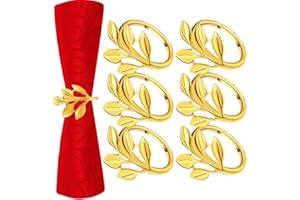 YOFDAL 6 PCS Anillos de Servilleta de Metal, servilleteros individuales，Servilletero de Mesa, Apariencia de la Hoja, Adecuado para Bodas, Navidad, Reuniones Familiares, Decoración de Mesa.