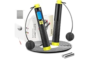 AMLGG Skipping Rope, Speed Rope for Fitness, Skipping Rope with Weights with Calorie Counter, Improved Chip and TPE Slip Handles for Training, Boxing, Rope Skipping for Fitness Women, Men