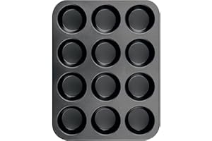 Jisile Moule à muffins en silicone antiadhésif pour 12 muffins, cupcakes, brownies, gâteaux, puddings, muffins, noir (1)