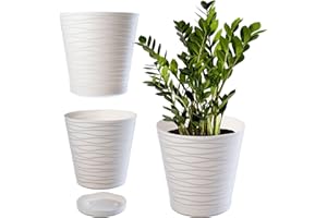 KADAX Pot de Fleurs en Plastique avec Soucoupe Incorporée, Pot de Plantes avec Conception Raffinée pour la Décoration d'Intérieur (19 cm, Ecru)