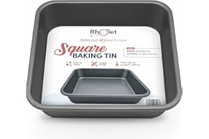 Rholet Square Cake Tin 20cm - 8x8 Baking Tin Non-Stick, 2 Inch Deep – Cake Pan Carbon Steel with 0.5 mm Thickness for Brownies, Cupcakes, Christmas, Mac n Cheese